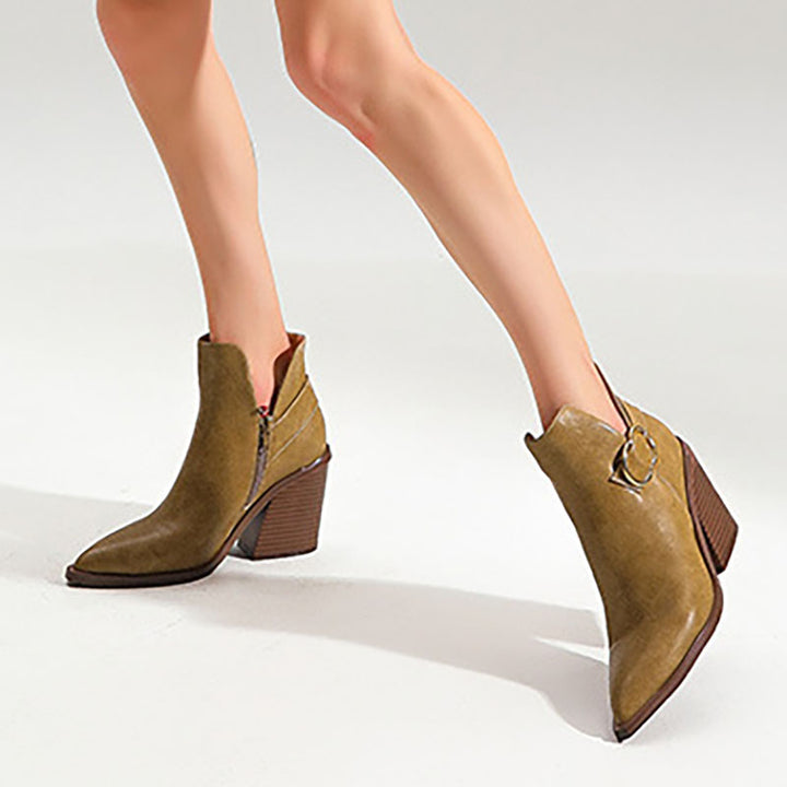 Women's Pointed-Toe Ring-Buckle Ankle Boots