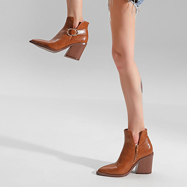 Women's Pointed-Toe Ring-Buckle Ankle Boots