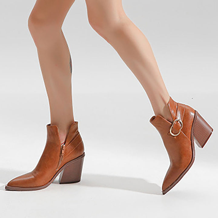 Women's Pointed-Toe Ring-Buckle Ankle Boots