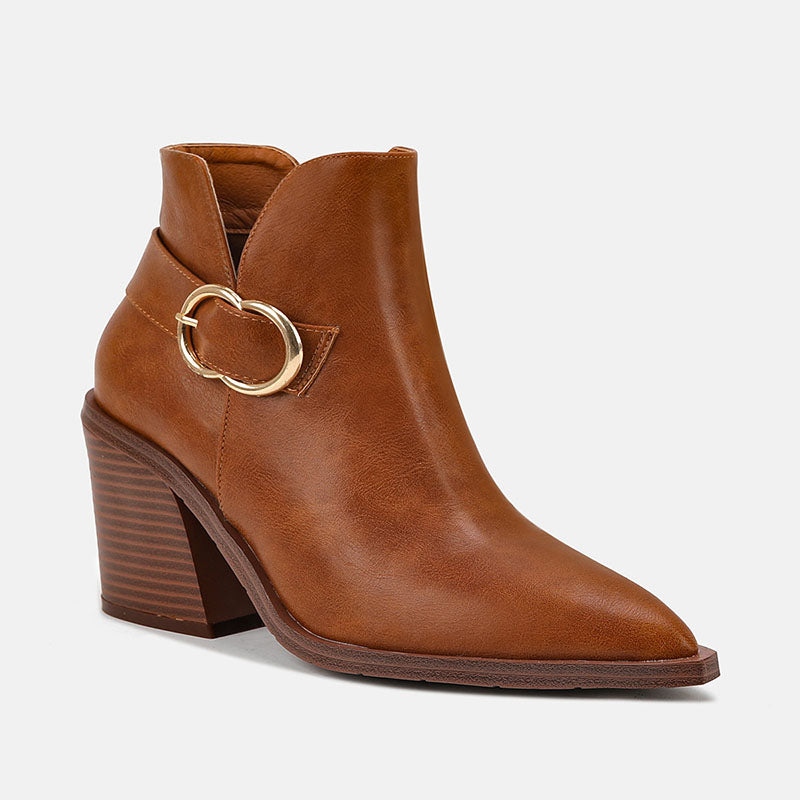 Women's Pointed-Toe Ring-Buckle Ankle Boots