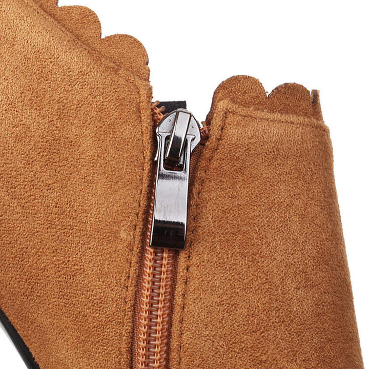 brown Women's Scalloped High-Heel Ankle Booties