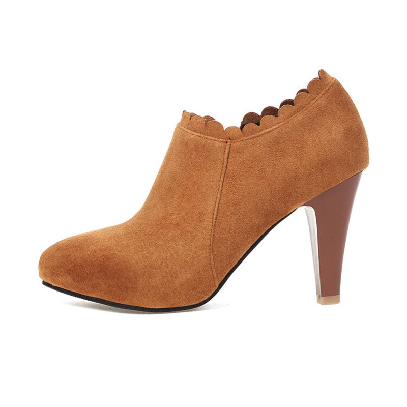 brown Women's Scalloped High-Heel Ankle Booties