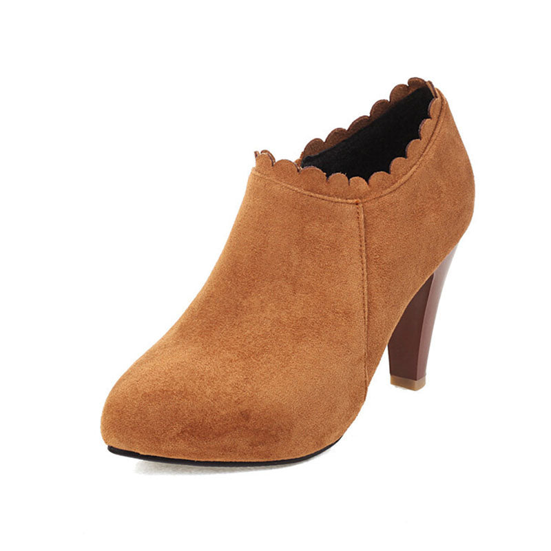 brown Women's Scalloped High-Heel Ankle Booties