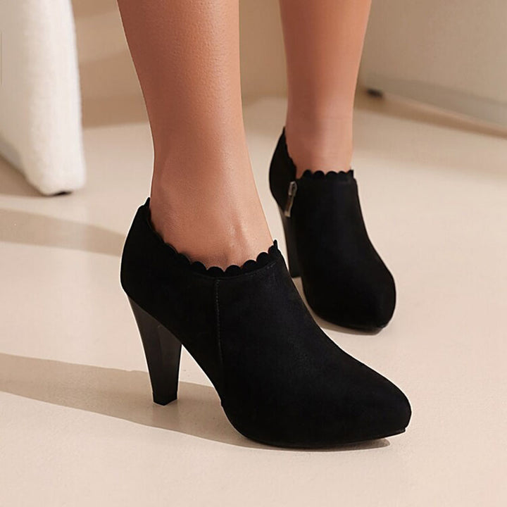 blalck Women's Scalloped High-Heel Ankle Booties