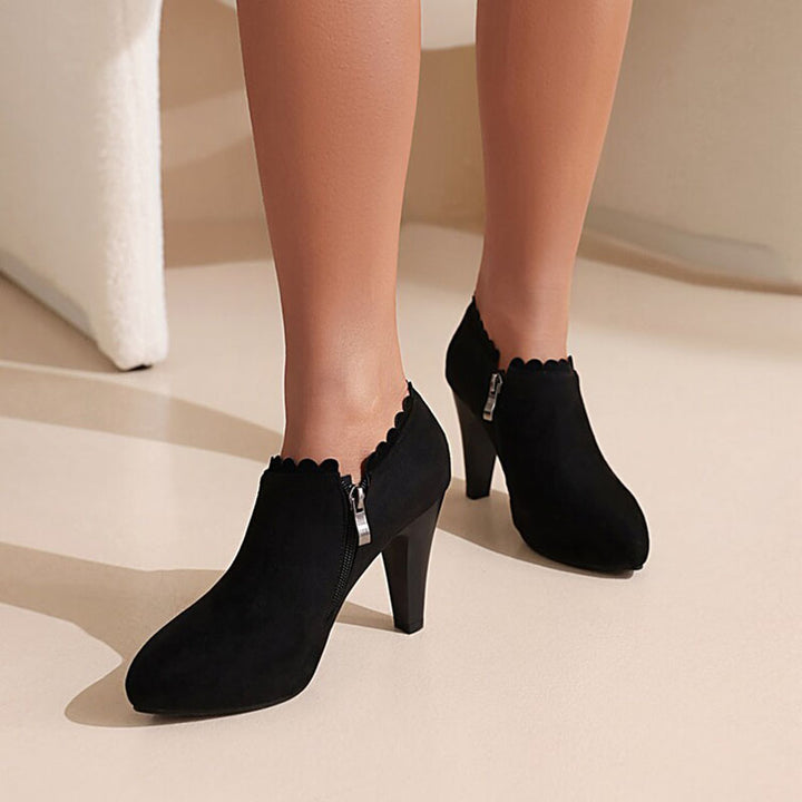 blalck Women's Scalloped High-Heel Ankle Booties