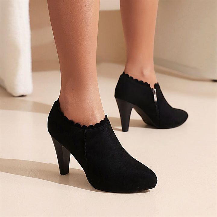 blalck Women's Scalloped High-Heel Ankle Booties