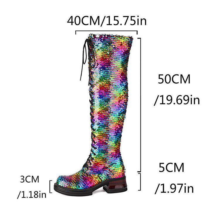 Women's Sequin Lace-Up Knee-High Boots