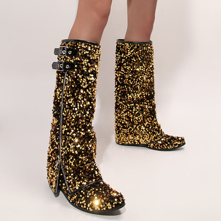 Women’s Sequin Square Toe Knee-High Boots