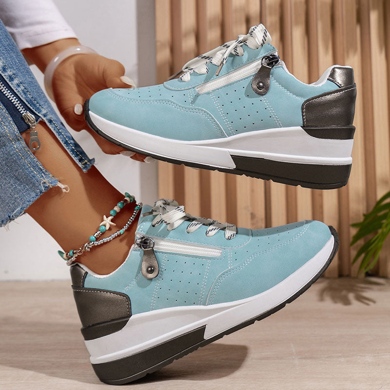 Women's Side-Zip Lace-Up Wedge Sneakers