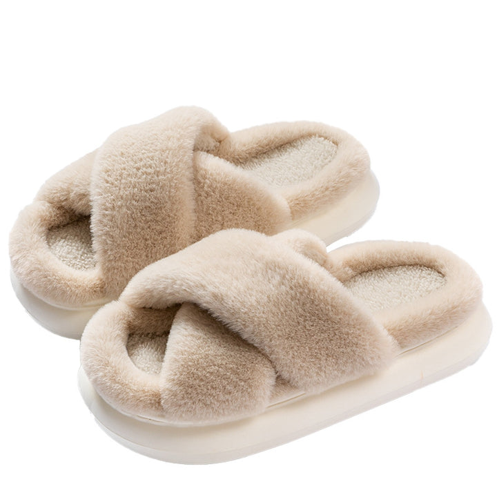 Women’s Cross-Band Fuzzy Platform Slippers