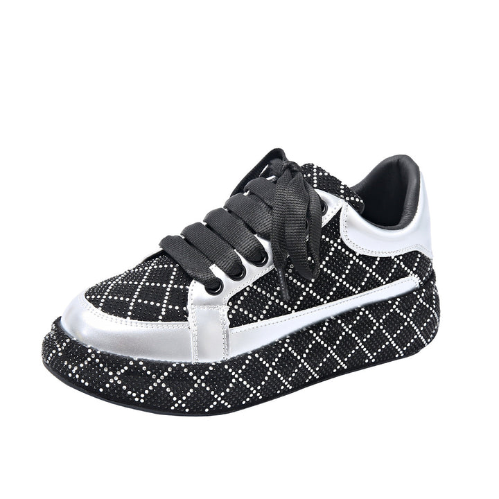 Women's Diamond-Pattern Rhinestone Platform Sneakers