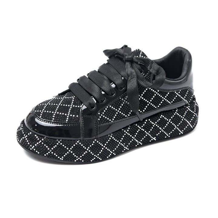 Women's Diamond-Pattern Rhinestone Platform Sneakers