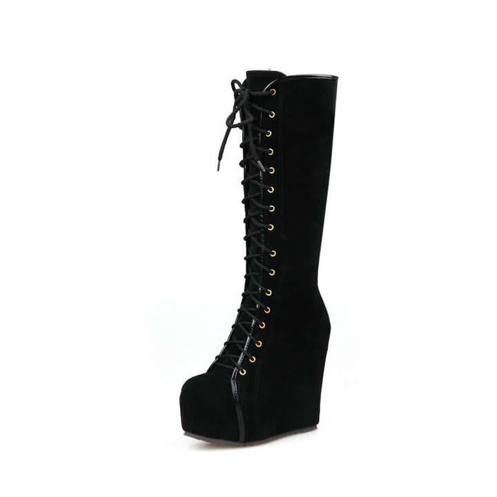 Women's Tall Lace-Up Platform Wedge Boots
