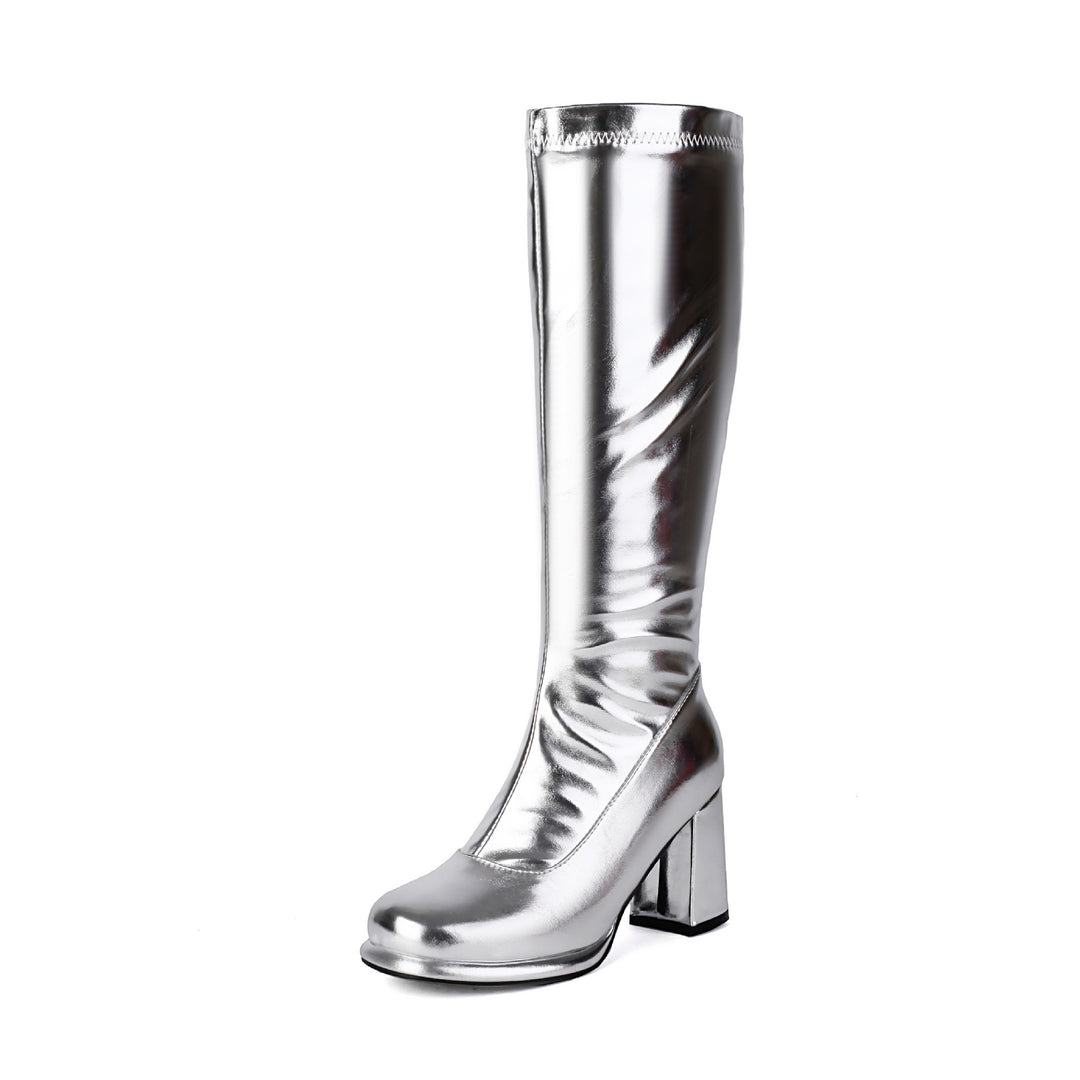 Women’s Glossy Block-Heel Knee-High Boots