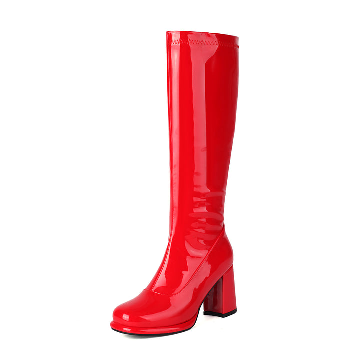 Women’s Glossy Block-Heel Knee-High Boots
