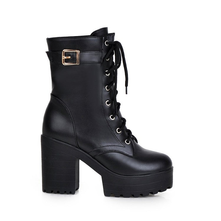 Women’s Lace-Up Platform Block Heel Boots