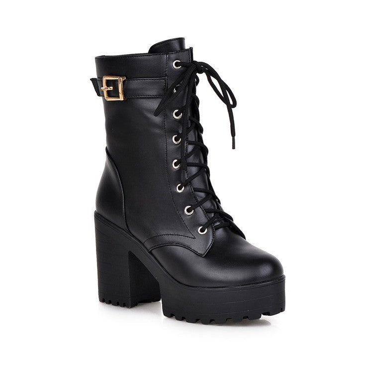 Women’s Lace-Up Platform Block Heel Boots