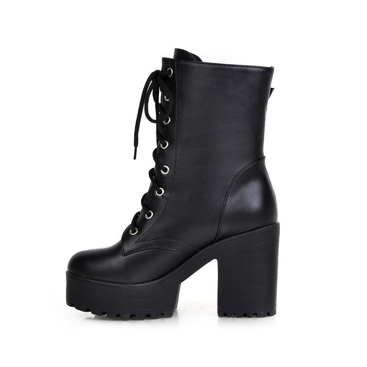Women’s Lace-Up Platform Block Heel Boots