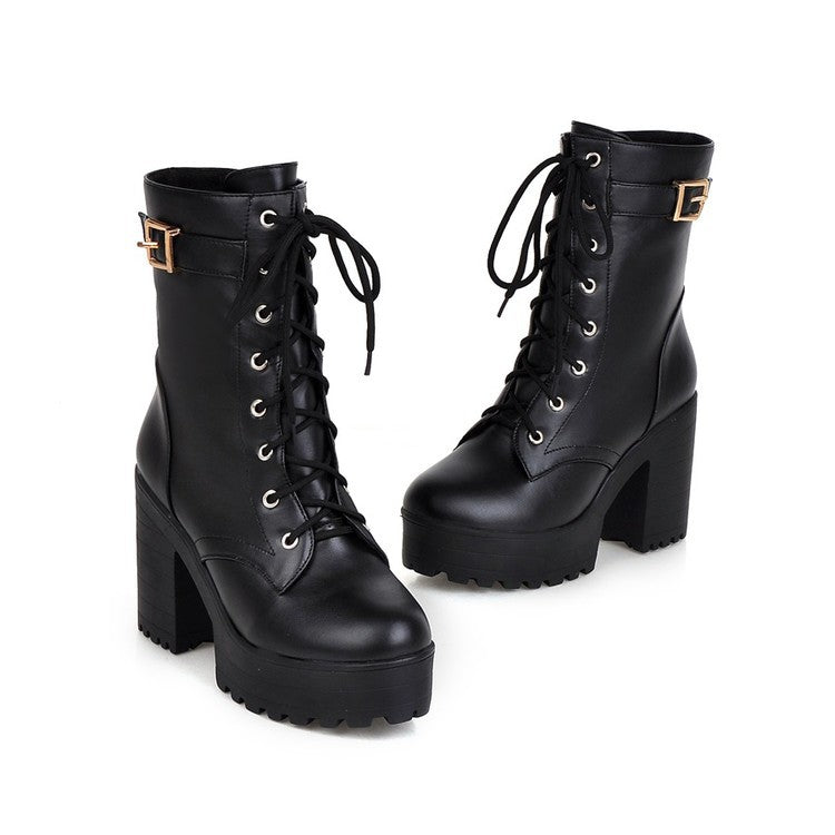 Women’s Lace-Up Platform Block Heel Boots