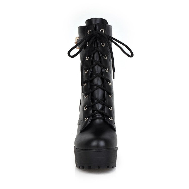 Women’s Lace-Up Platform Block Heel Boots
