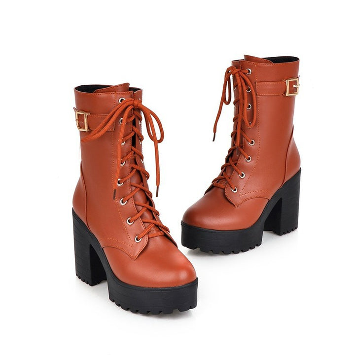Women’s Lace-Up Platform Block Heel Boots