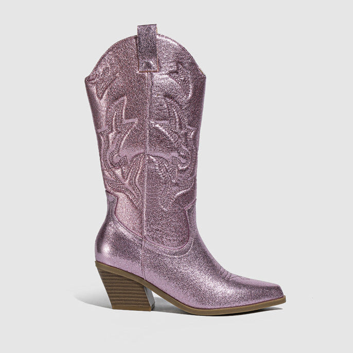 pink Women’s Metallic Embroidered Cowboy Boots