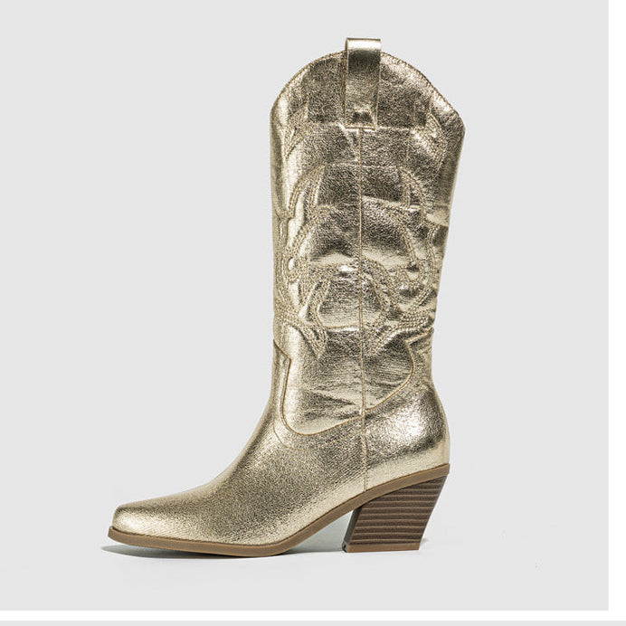 gold Women’s Metallic Embroidered Cowboy Boots