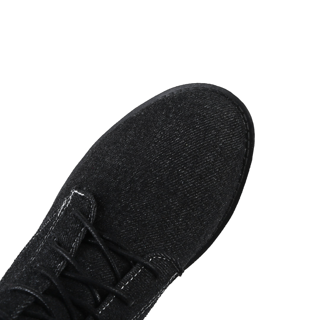 Women's denim mid calf combat boots