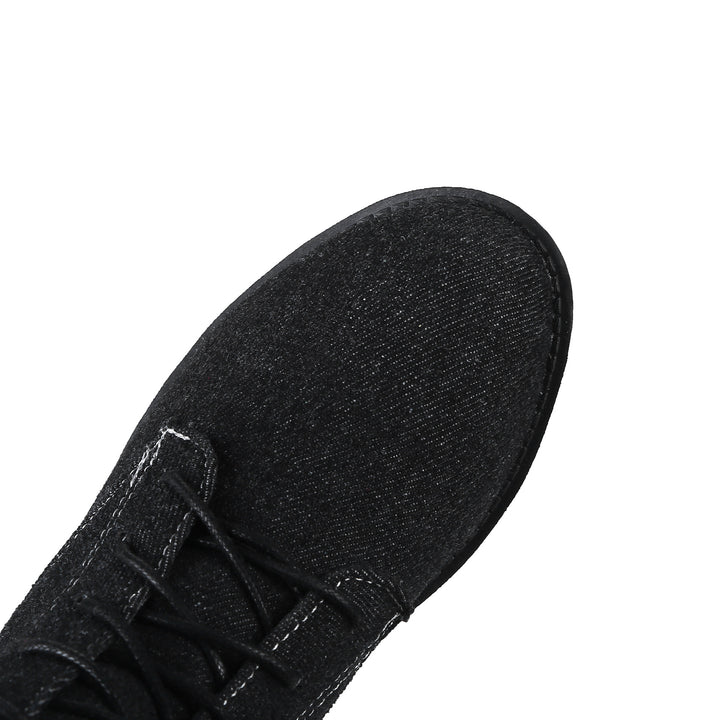 Women's denim mid calf combat boots