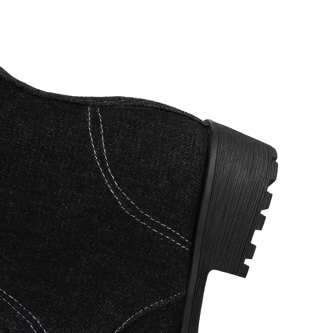 Women's denim mid calf combat boots