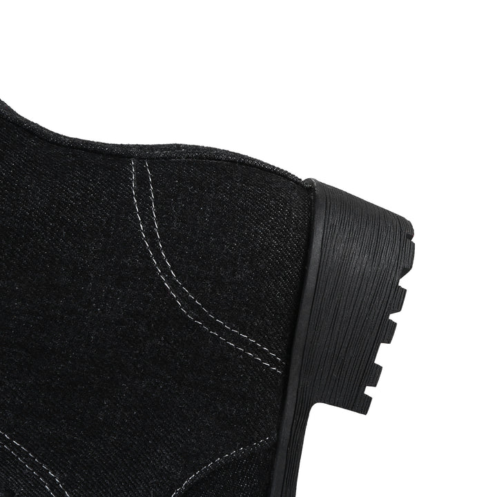 Women's denim mid calf combat boots