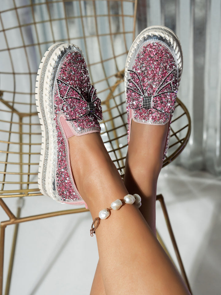 Women's fashion glitter slip on sneakers rhinestone shiny crystal platform sneakers