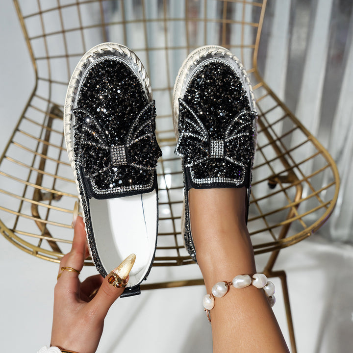 Women's fashion glitter slip on sneakers rhinestone shiny crystal platform sneakers