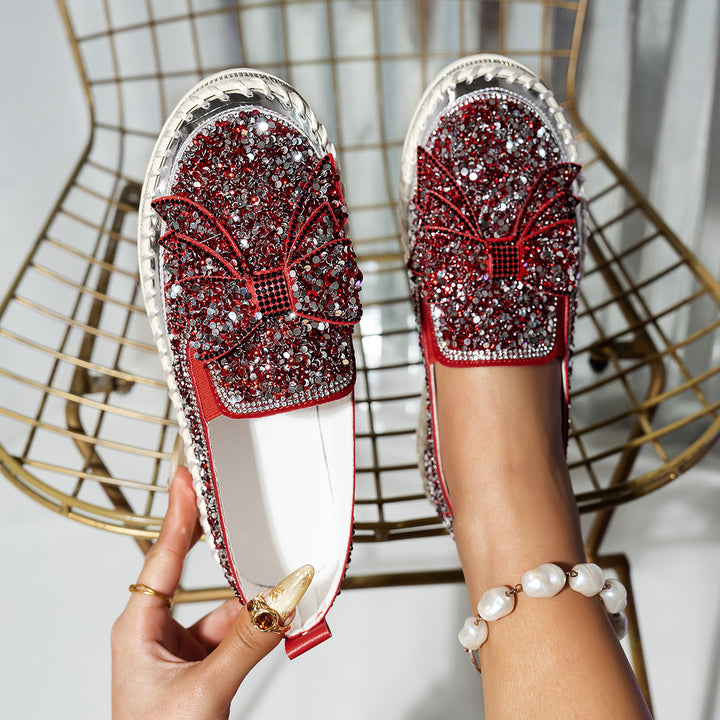 Women's fashion glitter slip on sneakers rhinestone shiny crystal platform sneakers