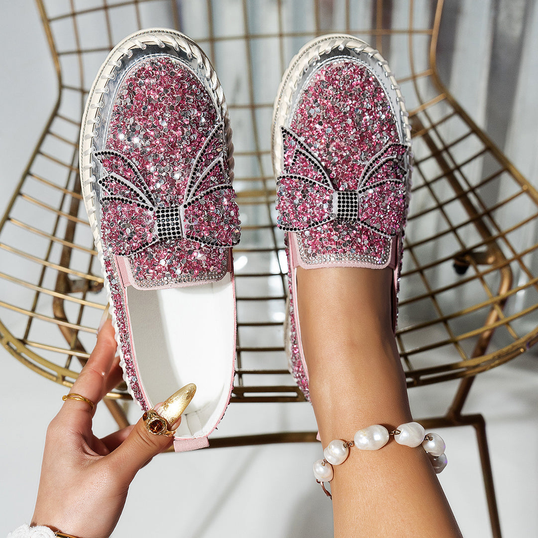 Women's fashion glitter slip on sneakers rhinestone shiny crystal platform sneakers