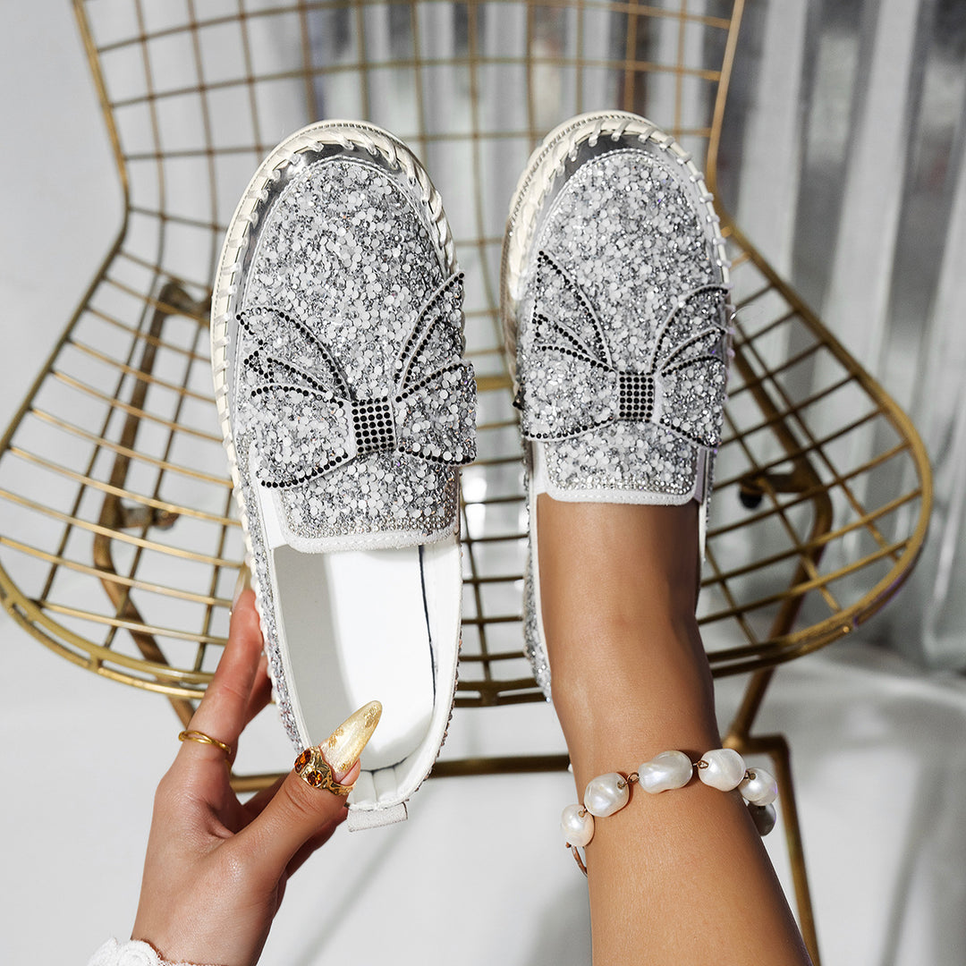 Women's fashion glitter slip on sneakers rhinestone shiny crystal platform sneakers