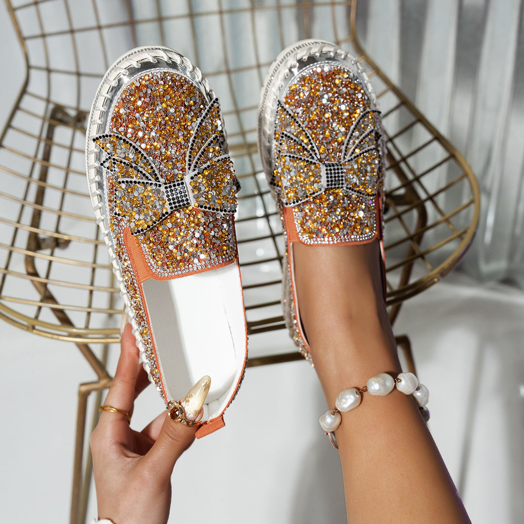 Women's fashion glitter slip on sneakers rhinestone shiny crystal platform sneakers