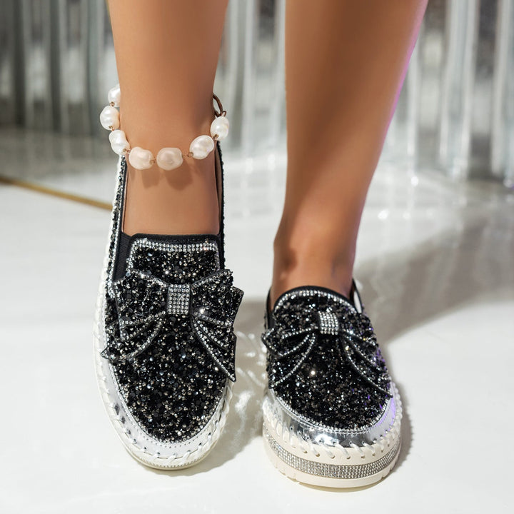 Women's fashion glitter slip on sneakers rhinestone shiny crystal platform sneakers