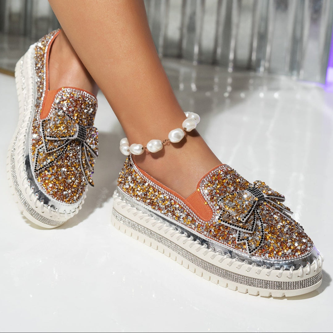 Women's fashion glitter slip on sneakers rhinestone shiny crystal platform sneakers