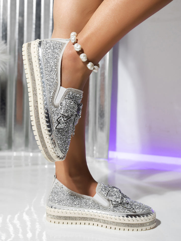 Women's fashion glitter slip on sneakers rhinestone shiny crystal platform sneakers