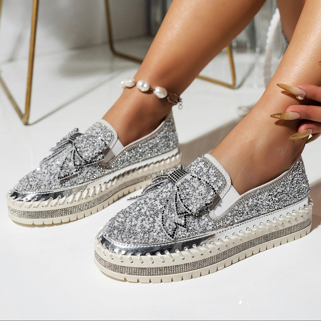 Women's fashion glitter slip on sneakers rhinestone shiny crystal platform sneakers
