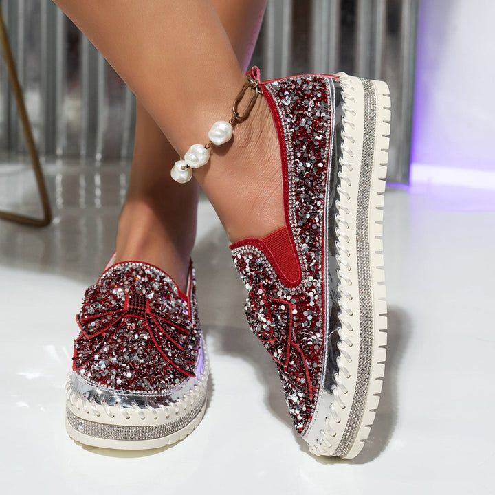 Women's fashion glitter slip on sneakers rhinestone shiny crystal platform sneakers
