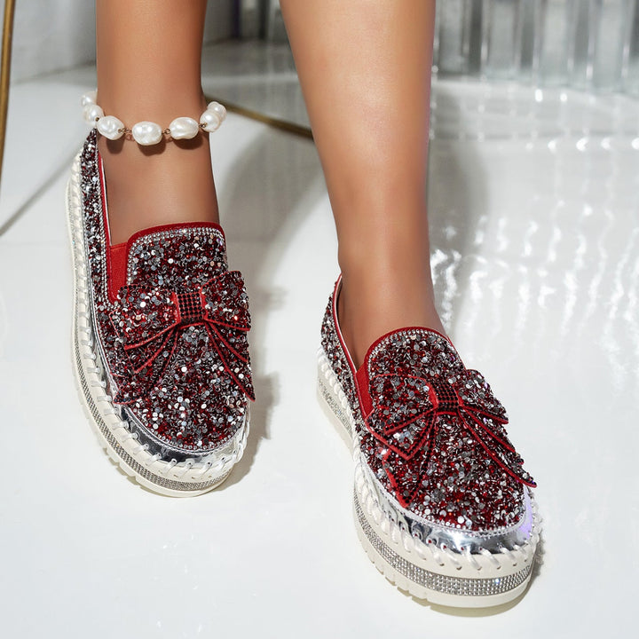 Women's fashion glitter slip on sneakers rhinestone shiny crystal platform sneakers