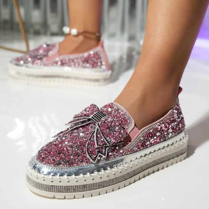 Women's fashion glitter slip on sneakers rhinestone shiny crystal platform sneakers