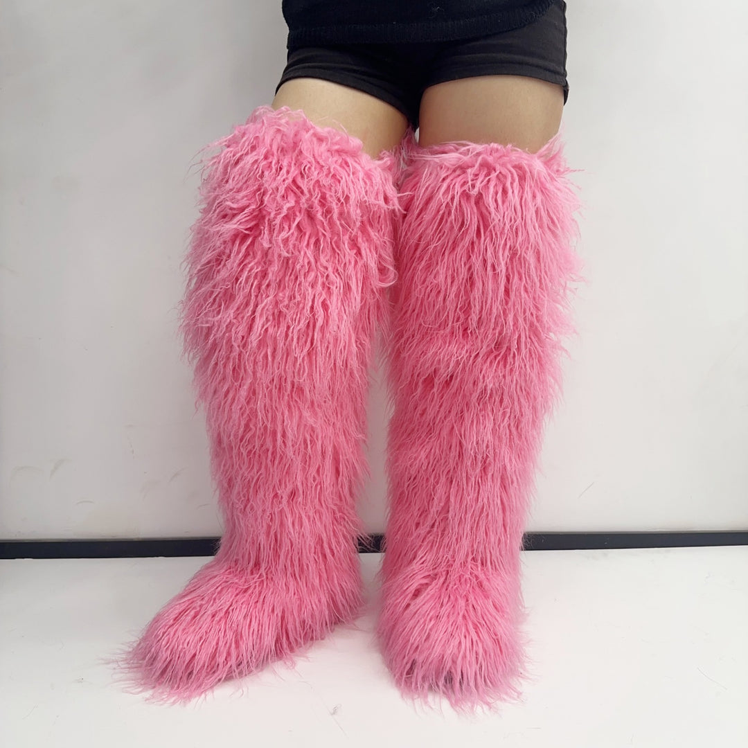 Women's faux fur over the knee high snow boots