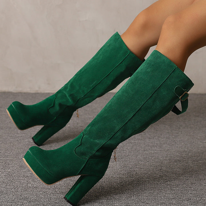 Women's faux suede knee high platform boots for winter
