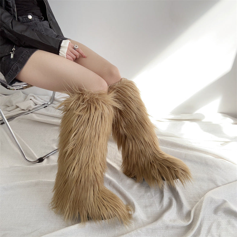 Women’s Shaggy Faux Fur Knee-High Boots