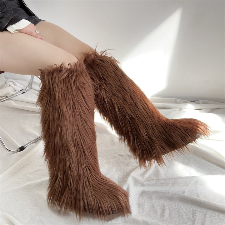 Women’s Shaggy Faux Fur Knee-High Boots