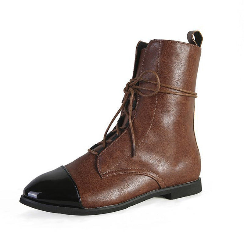 Women's Lace-Up Contrast Cap Toe Ankle Boots