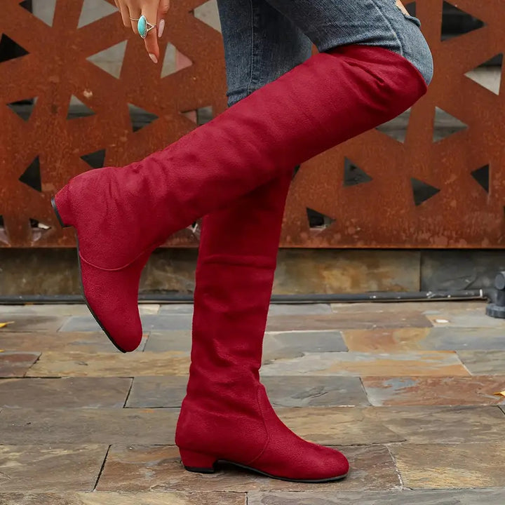 Women's low heel plain thigh high boots
